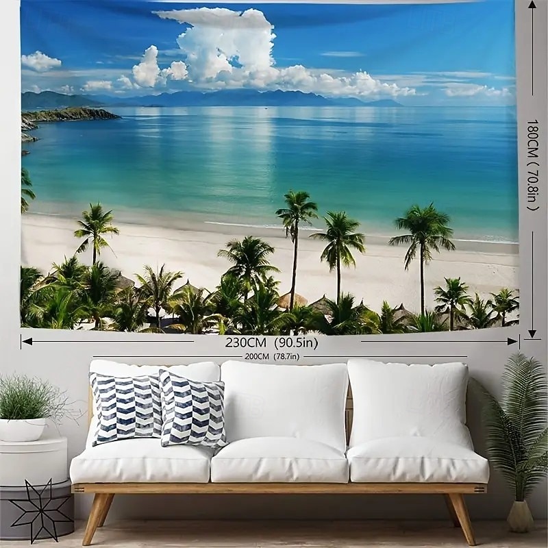 Landscape Ocean Palm Trees Hanging Tapestry Wall Art Large Tapestry Mural Decor Photograph Backdrop Blanket Curtain Home Bedroom Living Room Decoration2