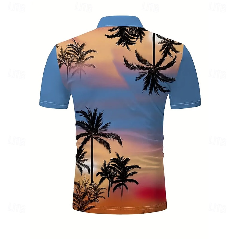 Men's Palm Tree Hawaiian Polo Shirts Short Sleeve Polo Shirts Collared Shirts Resort Outdoor Daily Wear Vacation Wear 3D Print Summer Spring Fall Blue2