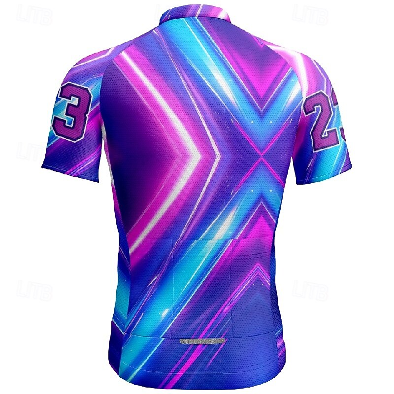 Men's Cycling Jersey Geometric Short Sleeve Bike Tee Tshirt Jersey with 3 Rear Pockets Mountain Bike MTB Quick Dry Anatomic Design Wicking Breathable Sports Dark Purple Blue Purple Clothing Apparel2