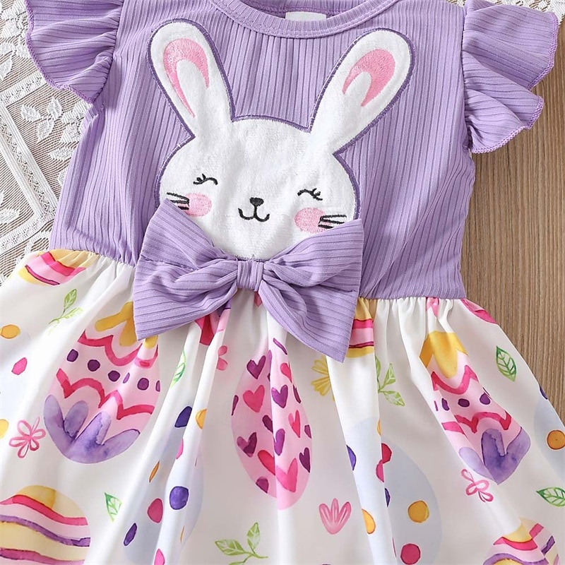 Kids Girls' Dress Rabbit Sleeveless Outdoor Casual Fashion Adorable Polyester Knee-length Casual Dress A Line Dress Summer 4 years+ Purple3