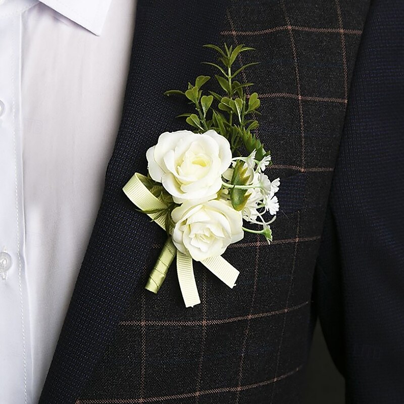 Men's Wedding Boutonniere for Groom and Groomsmen Flower Summer Wedding Accessories Party Suits Decorations