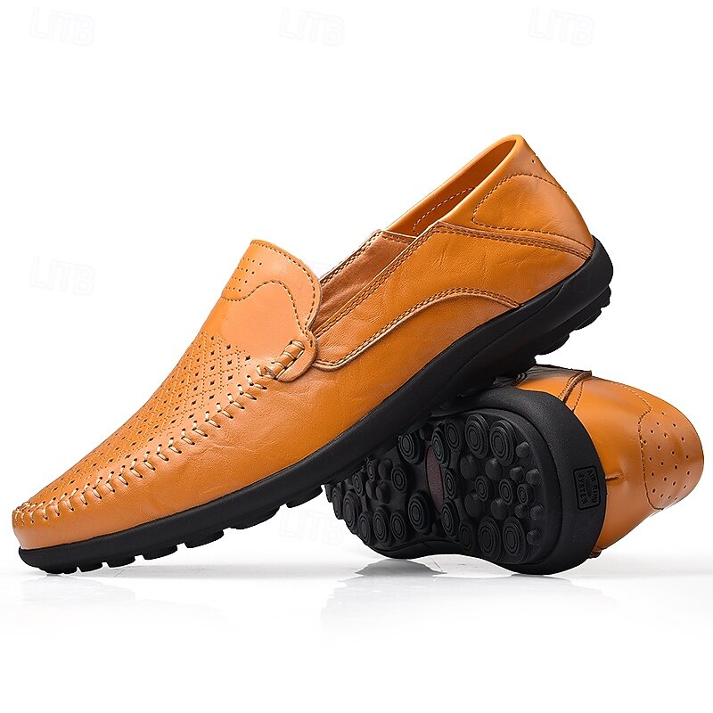 Men's Breathable Perforated Faux Leather Loafers - Lightweight Slip-On Casual Shoes for Summer & Driving4