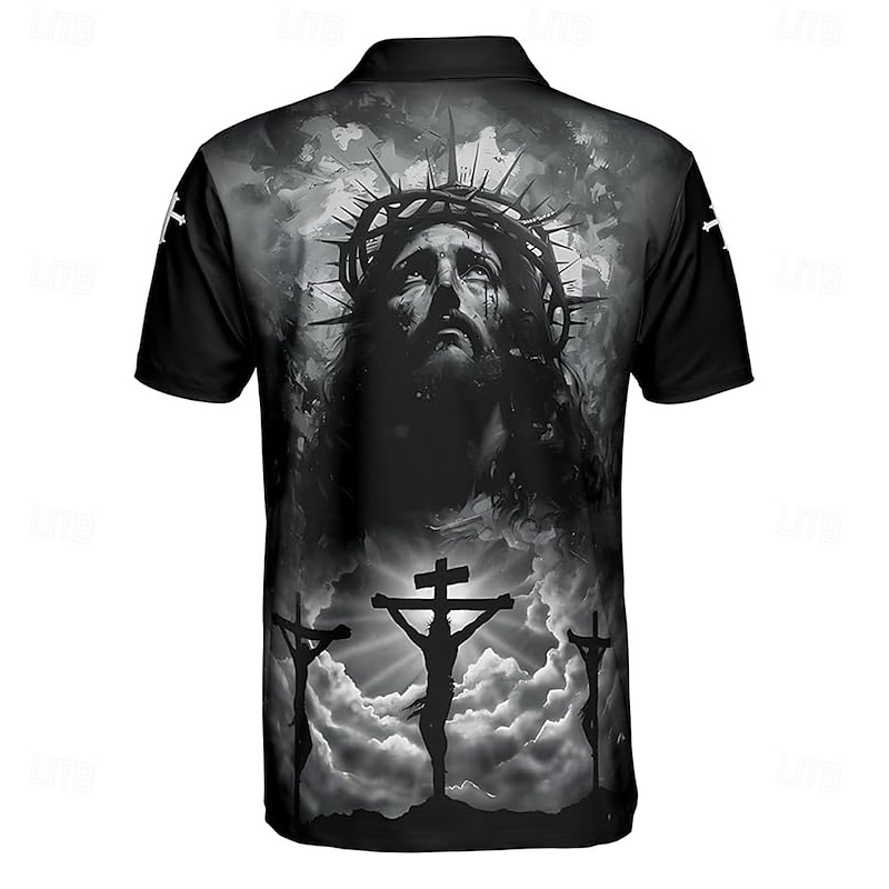 Easter Men's Cross Polo Short Sleeve Polo Shirts Collared Shirts Vintage Daily Wear Festival Outfit 3D Print Summer Spring Fall Black2