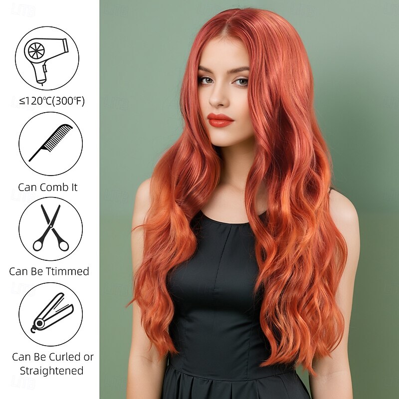 Synthetic Wig Wavy Curly Weave Layered Haircut With Bangs Machine Made Wig 28 inch A1 Synthetic Hair Women's Classic Comfortable Color Gradient Multi-color3