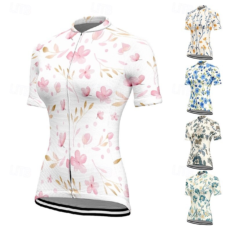 Women's Cycling Jersey Flower Short Sleeve Bike Tee Tshirt Jersey with 3 Rear Pockets Mountain Bike MTB Quick Dry Anatomic Design Wicking Breathable Sports Yellow Pink Blue Clothing Apparel