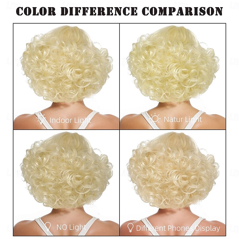 Synthetic Wig Curly Wavy Asymmetrical Neat Bang Machine Made Wig 12 inch A1 Synthetic Hair Women's Classic Comfortable Color Gradient Blonde Halloween Wigs3