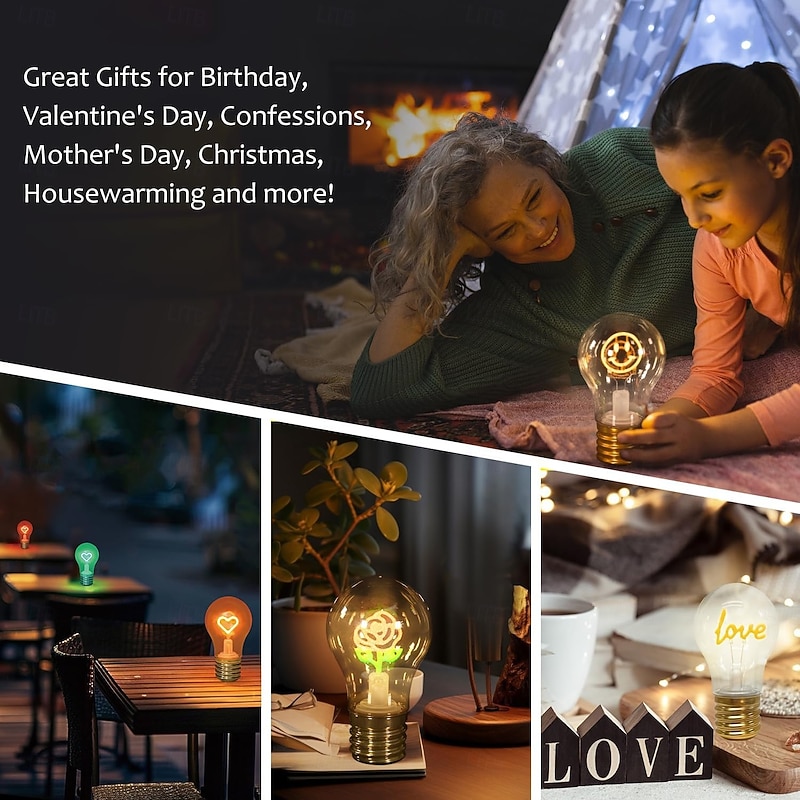 Rechargeable Edison LED Bulb Table Lamp Type-C Battery Night Lights  Fun Decorative Atmosphere Light for Home Kid Room Wedding Birthday Party Decor Christmas Gift3