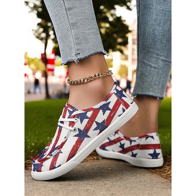Women's American Flag Canvas Sneakers - Patriotic Lace-Up Casual Shoes for 4th of July, Travel & Everyday Wear4
