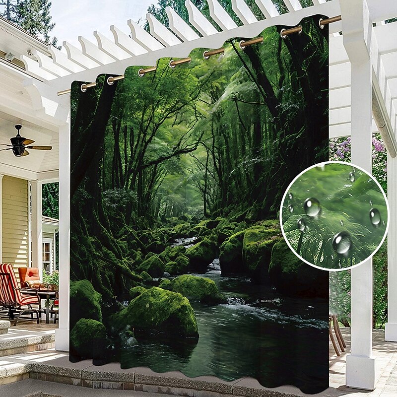 Waterproof Outdoor Curtain Privacy, Outdoor Shades, Sliding Patio Curtain Drapes, Pergola Curtains Grommet Forest Creek For Gazebo, Balcony, Porch, Party