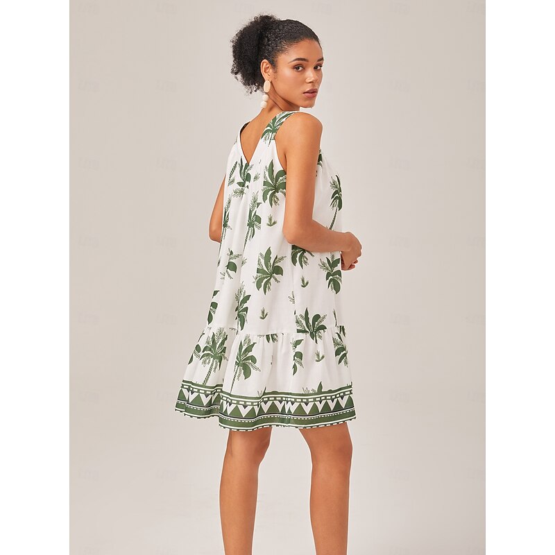 Resort Print Loose Fit Tank Mini Dress4