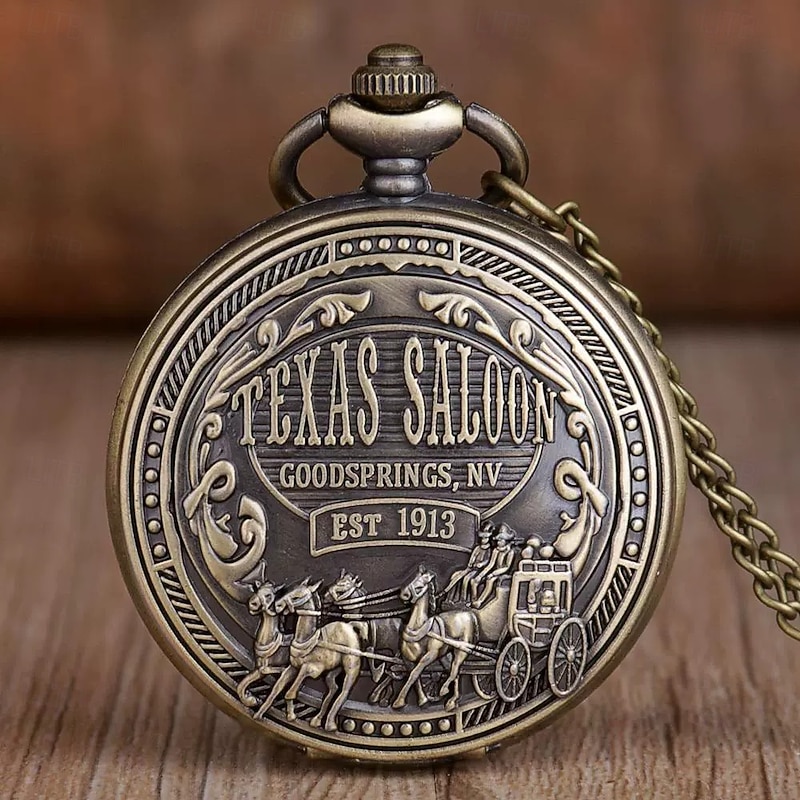 1913 Western Cowboy Carriage Badge Men's and Women's Quartz Pocket Watch Fashion Best Festival Gift Student Clock