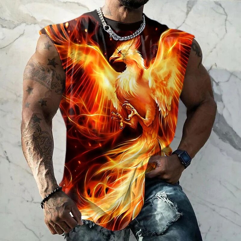 Men's Phoenix T Shirt Short Sleeve T shirt 3D Print Crew Neck Shirt Sports Fashion Street Sports Outdoor Casual Black Summer Spring Clothing Apparel S M L XL XXL XXXL