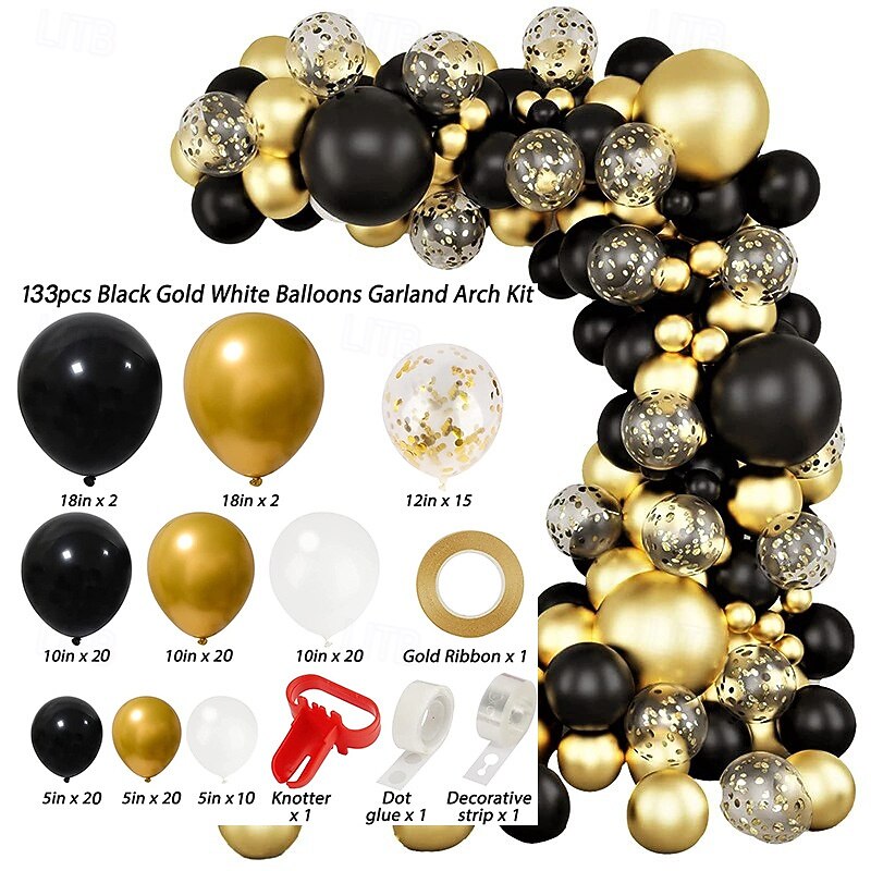 Graduation Party Balloon Decoration Set, Black and Gold Balloon Arch and Garland, Adult Party Decor, Birthday and Graduation Scene Setup Supplies2