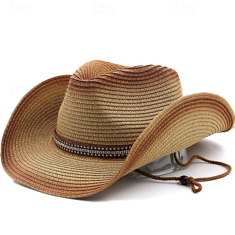 Men's Sun Hat Cowboy Hat Fedora Trilby Hat Black Red Straw Rope Vintage Style Fashion 18th Century Daily Theme Party Solid / Plain Color Sunscreen Cosplay2