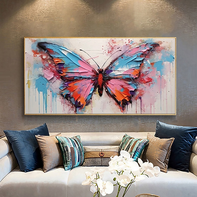 Handmade Oil Painting Canvas Wall Art Decoration Modern Abstract Texture Knife Drawing colorful Butterflie for Living Room Home Decor Rolled Frameless Unstretched Painting3
