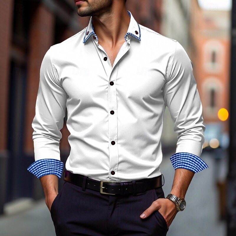 Men's Dress Shirt Wrinkle Resistant Outdoor Work Black White Blue Green Long Sleeve Summer Spring Clothing Apparel