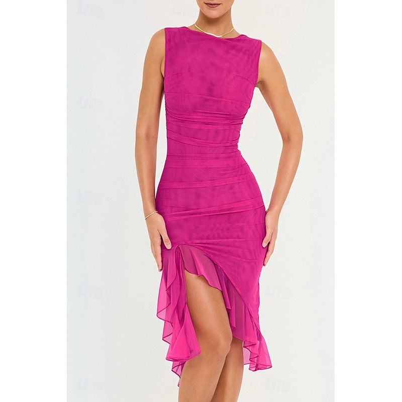 Women's Midi Dress Graduation Dress Cocktail Dress Wedding Guest Dress Sheath Dress Fashion Modern Outdoor Graduation Tea Party Regular Fit Plain Sleeveless Crew Neck Black Army Green Purple Rose Red2