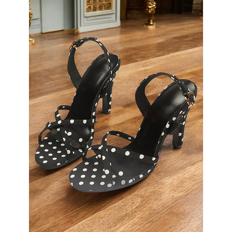 Women's Polka Dot Strappy High Heel Sandals – 1950s Retro Peep Toe Party Shoes for Ladies, Elegant Summer Footwear for Weddings, Dinners, and Special Occasions2