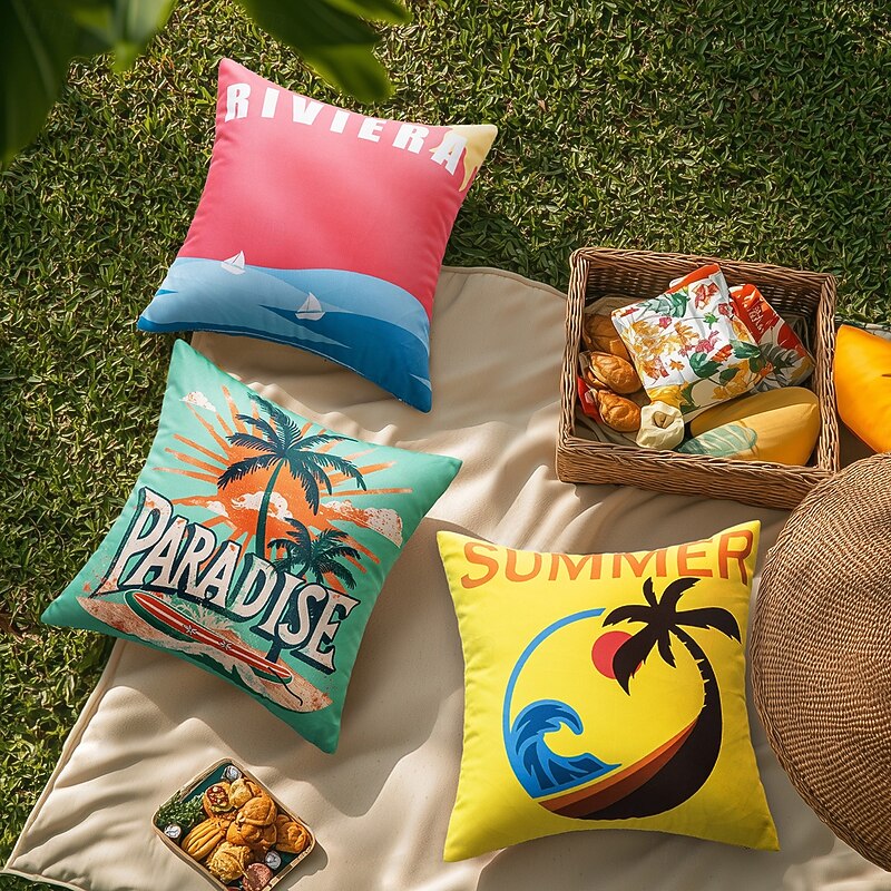 Pillowcase Outdoor Waterproof Hawaii Printing Technology Couch Cushion Cover Coated Outdoor Garden Sofa Cushion Modern Simple 1pc4