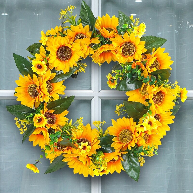 Spring Wreath Artificial Sunflower & Vine Garland - Rustic Hanging Decoration for Doors, Fences, Windows & Storefronts4