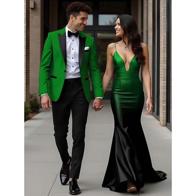 Men's Wedding Prom Party Suits Peaked Lapel Red Grape Fashion Formal Solid Colored Standard Fit 2 Piece Single Breasted One-button4
