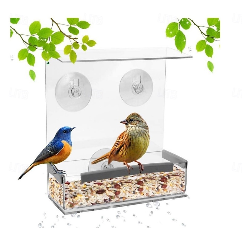 Window Bird Feeder with Strong Suction Cups - Clear Acrylic Bird Feeder for Outdoor Viewing, Large Capacity, Easy to Clean, Gift for Bird Lovers and Cat Owners2