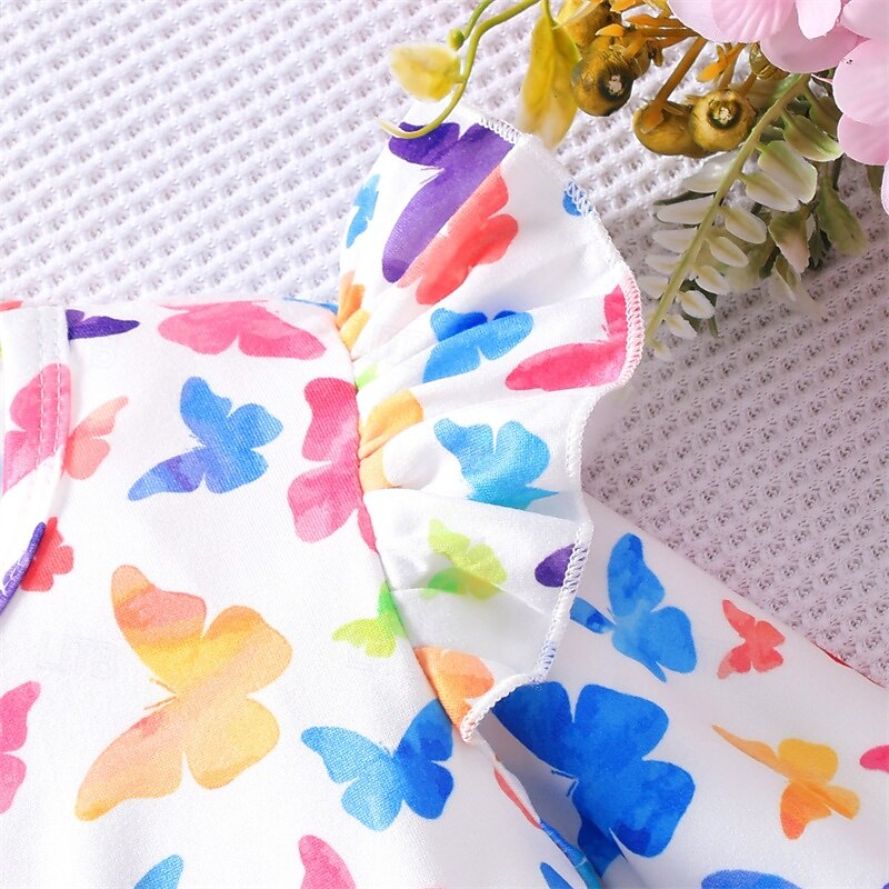 Kids Girls' Dress Butterfly Rabbit Long Sleeve Outdoor Casual Fashion Cute Polyester Knee-length Casual Dress A Line Dress Summer 4 years+ Pink Purple Orange4