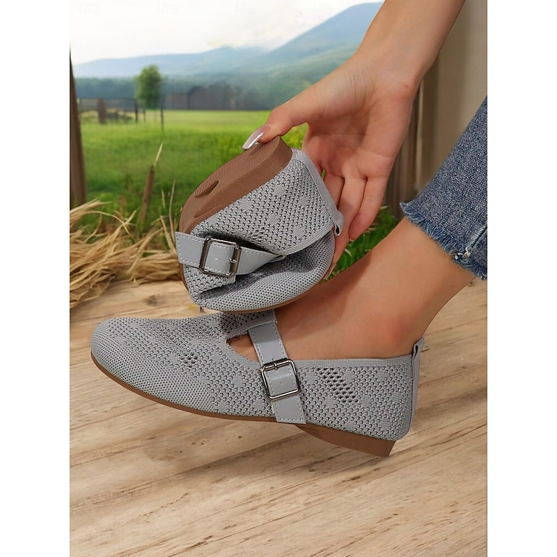Women's Gray Wide Fit Mary Jane Shoes – Lightweight Breathable Barefoot Flats for Walking, Casual wear and Travel