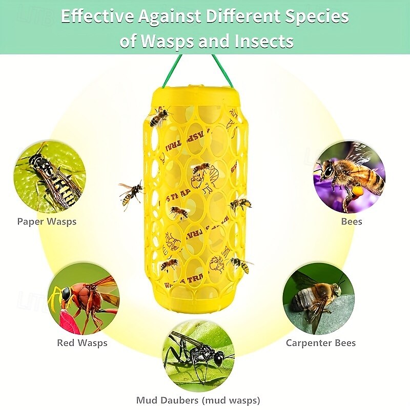 Outdoor Wasp & Bee Traps - Bright Yellow with Black Hexagonal Pattern, Durable PP Material, Reusable Insect Catcher for Hornets, Fruit Flies & More - No Electricity Needed2