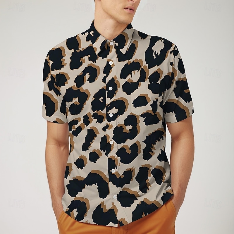 Retro Vintage 1970s Shirt Aloha Shirt Hippie Disco Animal Leopard Fancy Dress Men's Masquerade Vacation Party Pride Parade Adults' Shirt4