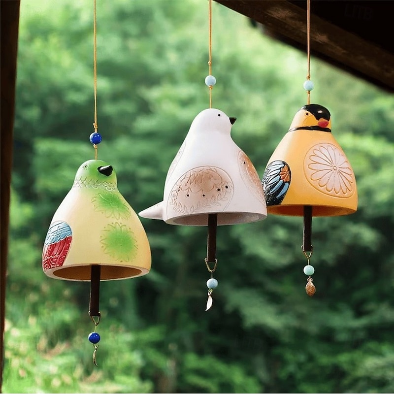 Bird Song Bell, Resin Craft Outdoor Wind Chime, Garden & Patio Hanging Decor, Home & Yard Decoration2