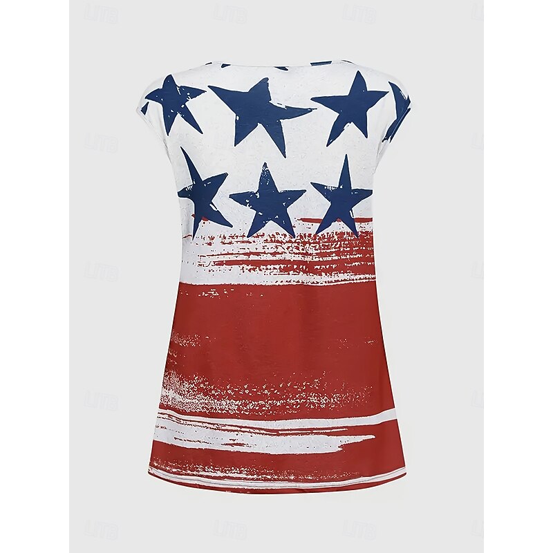 Women's Patriotic  Camisole Tank Top Graphic Flag Stylish Casual Sleeveless V Neck Regular Tops Daily Print Red Summer2