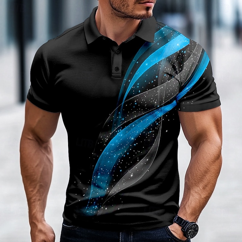 Men's Geometic Line Polo Short Sleeve Polo Shirts Collared Shirts Casual Business Athleisure Daily Wear Buttons 3D Print Summer Spring Fall Red Blue Purple3