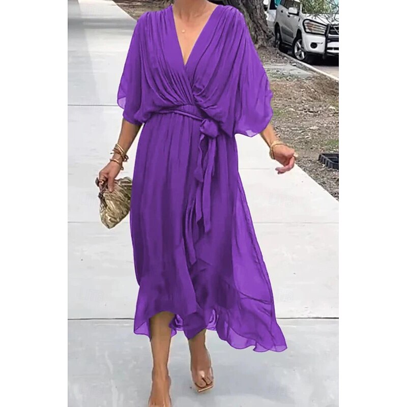 Women's Midi Dress Cocktail Dress Wedding Guest Dress Chiffon Dress Summer Dress Fashion Batwing Sleeve Holiday Date Going out Regular Fit Plain Half Sleeve V Neck Blue Purple Green Spring