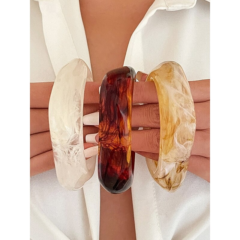 Women's Bohemian Smudge Marbled Acrylic Bracelet - Stylish and Unique - Perfect for Beach Vacations, Daily Wear and Casual Parties3