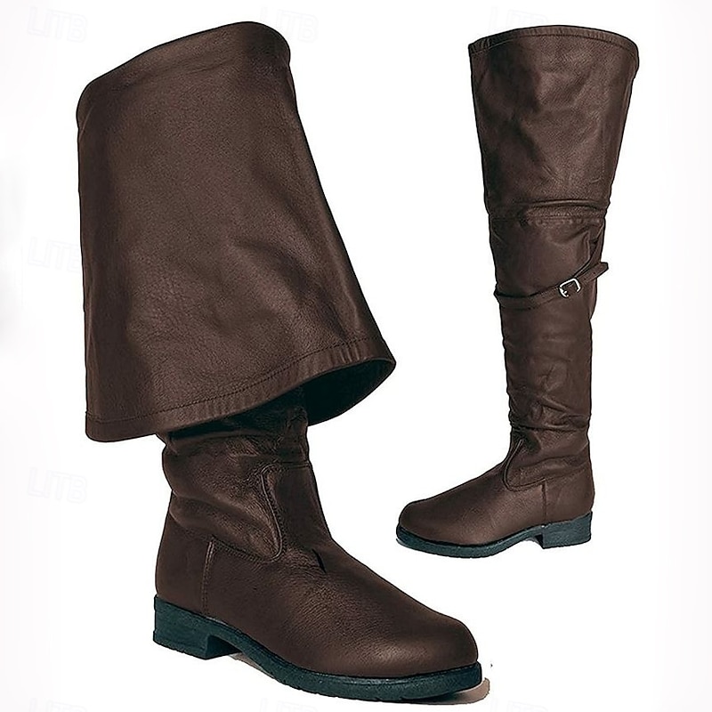 Medieval Renaissance Shoes Knee High Boots Flat Jazz Boots Pirate Viking Crusader Fancy Dress Men's Celtic Pirate Halloween Masquerade Performance Party & Evening LARP Adults Shoes