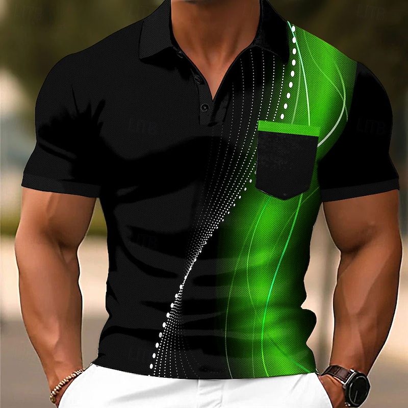 Men's Geometic Line Polo Short Sleeve Polo Shirts Collared Shirts Business Casual Outdoor Athleisure Daily Wear 3D Print Buttons Summer Red Blue Green4