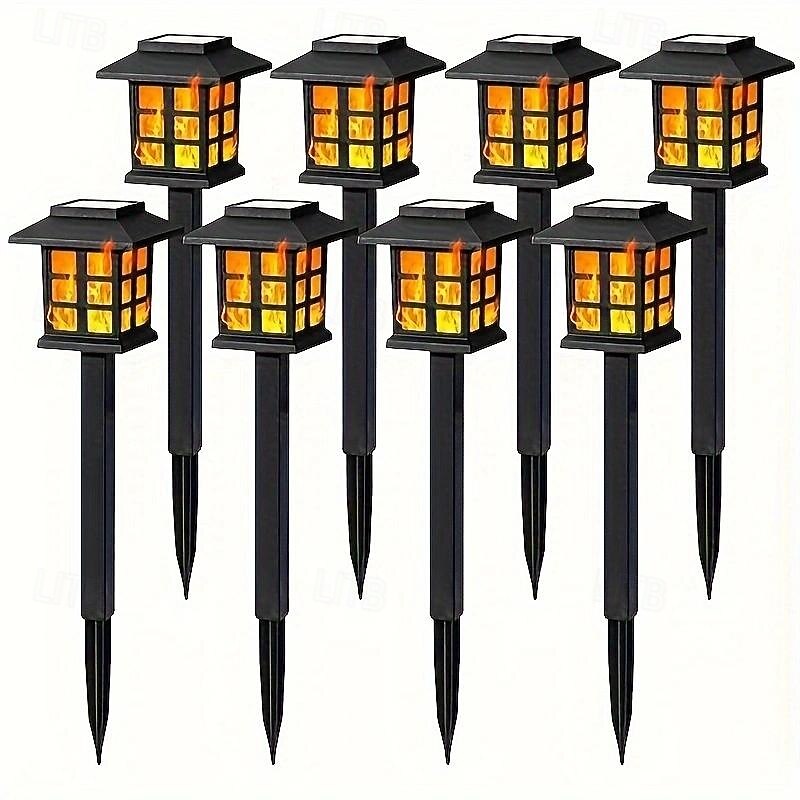 6 Pcs Led Outdoor Solar Lights Small House Shaped Floor Mounted Flame Lamp Effect Courtyard Garden Lawn Path Wedding Festival Atmosphere Decoration Lights3