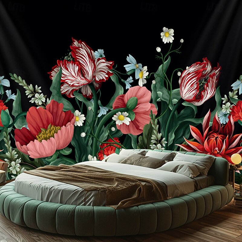 Floral Flowers Hanging Tapestry Wall Art Large Tapestry Mural Decor Photograph Backdrop Blanket Curtain Home Bedroom Living Room Decoration2