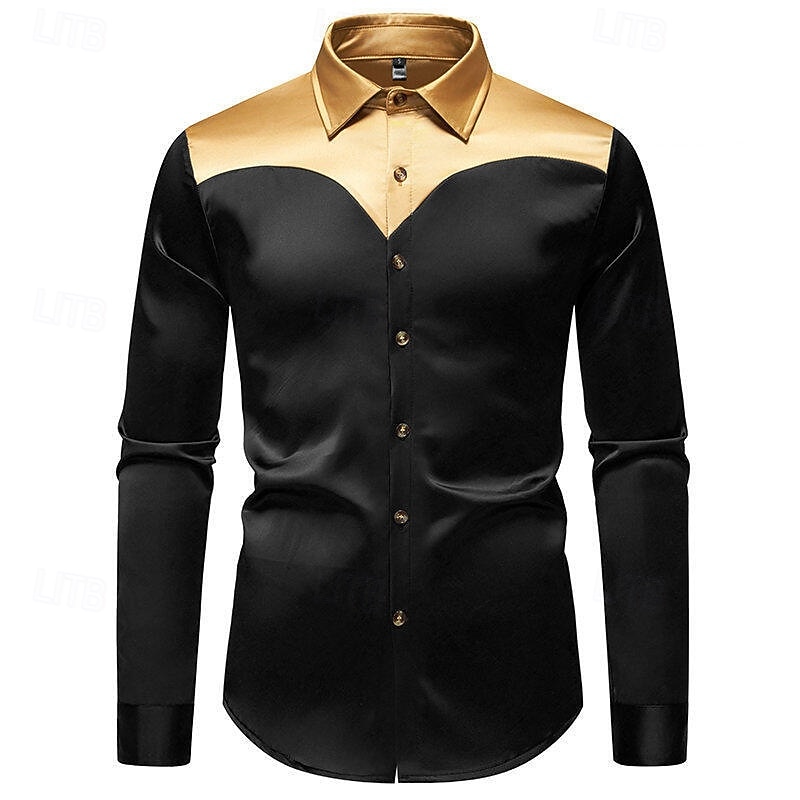 Men's Shirt Summer Shirt Casual Shirt Beach Shirt Button Up Shirt Black White Wine Navy Blue Long Sleeve Color Block Lapel Vacation Hawaiian Patchwork Clothing Apparel Polyester Fashion Casual