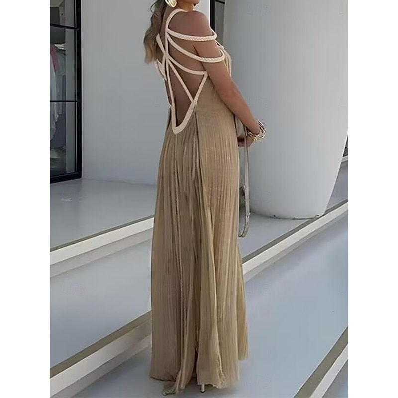 Women's Swimsuits Cover Up Swim Dress Swimsuit Cut Out Vacation Beach Wear Solid Color Halter Neck Sleeveless Bathing Suits3