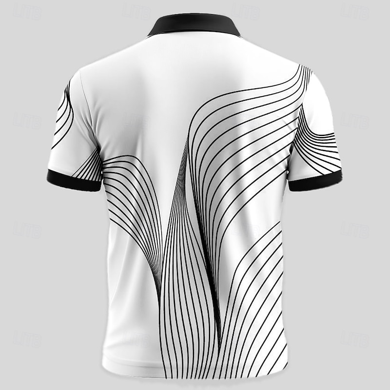 Men's Geometic Line Zip Polo Shirts Short Sleeve Polo Shirts Collared Shirts Business Casual Business Athleisure Wear to work Daily Wear 3D Print Summer Black White3