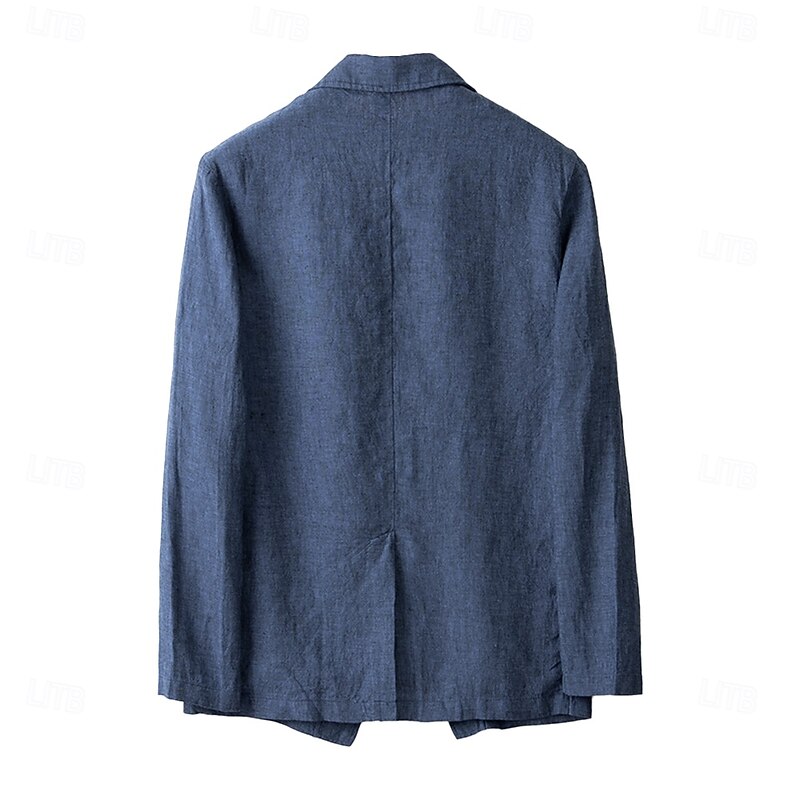 Men's Linen Blazer Suits Wedding Anniversary Vacation Elegant Neutral Spring &  Fall Cotton Linen Solid Color Buttons Comfy Single Breasted Two-button Blazer Dark Gray Navy Blue3