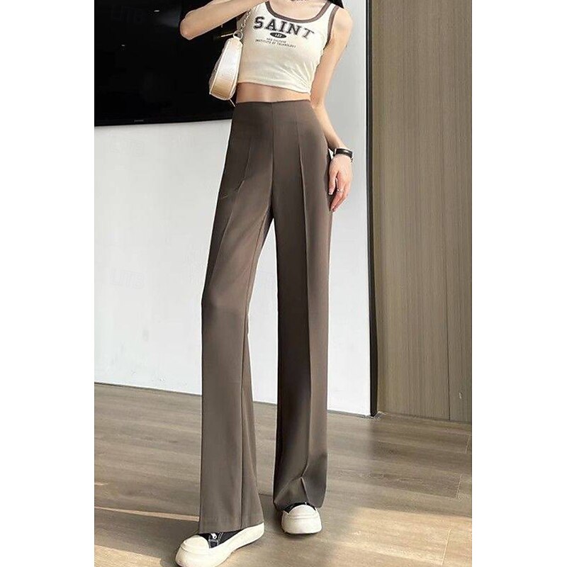 Women's Dress Pants Streetwear Casual Full Length Natural Plain Pocket Elastic Drawstring Design Breathability Soft Comfortable Micro-elastic Casual Going out Black White Coffee Summer Regular Fit