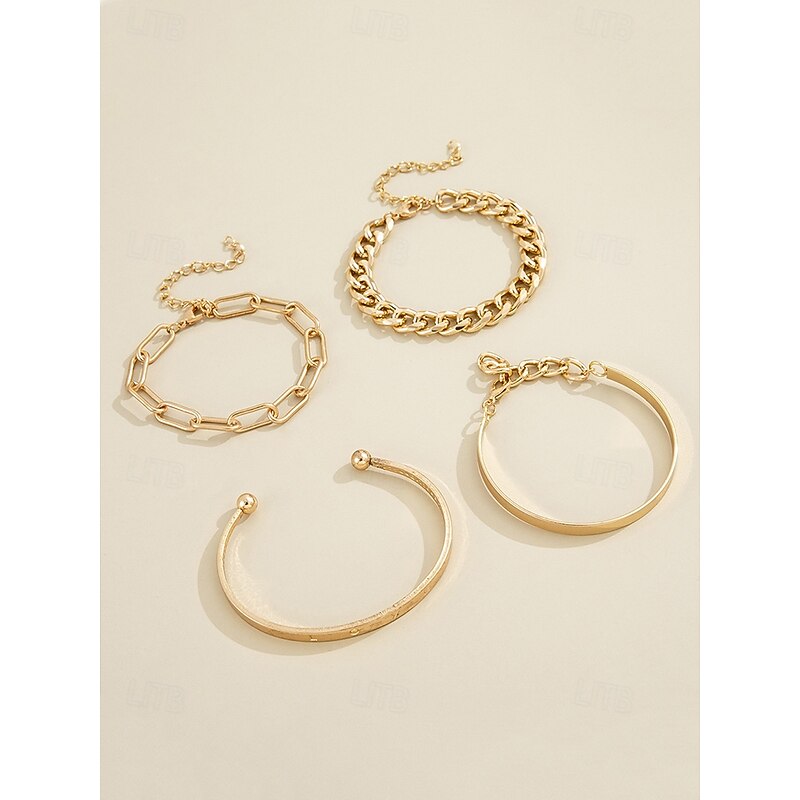 Gold Chain Bracelet Set for Women – Minimalist Stackable Bangles, Elegant Link and Engraved Love Bracelets, Fashion Jewelry for Parties and Everyday Wear3