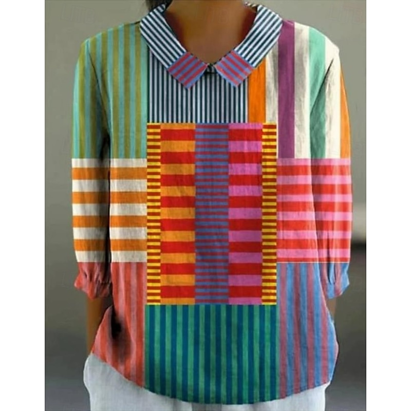Women's Blouse Long Sleeve Peter Pan Collar Casual Geometric Bohemia Daily Stylish Collar Regular Tops Daily Buttons Print Black Yellow Red Blue Beige Summer Spring