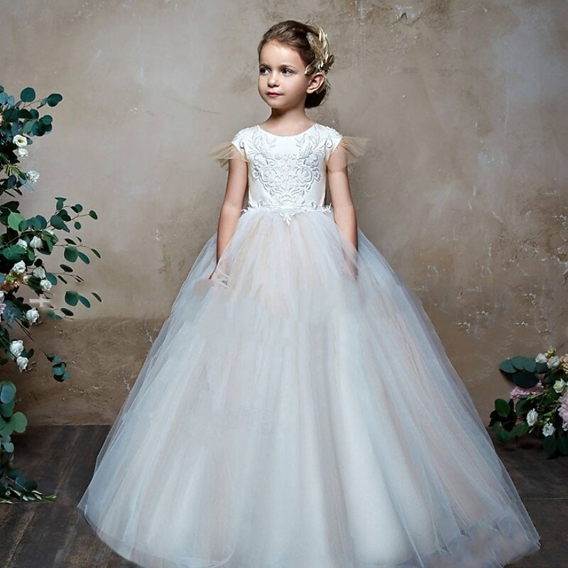 Kids Girls' Flower Girl Dress Party Dress Solid Color Sleeveless Performance Mesh Princess Sweet Mesh Mid-Calf Sheath Dress Tulle Dress Summer Spring Fall kids White Ivory Orange
