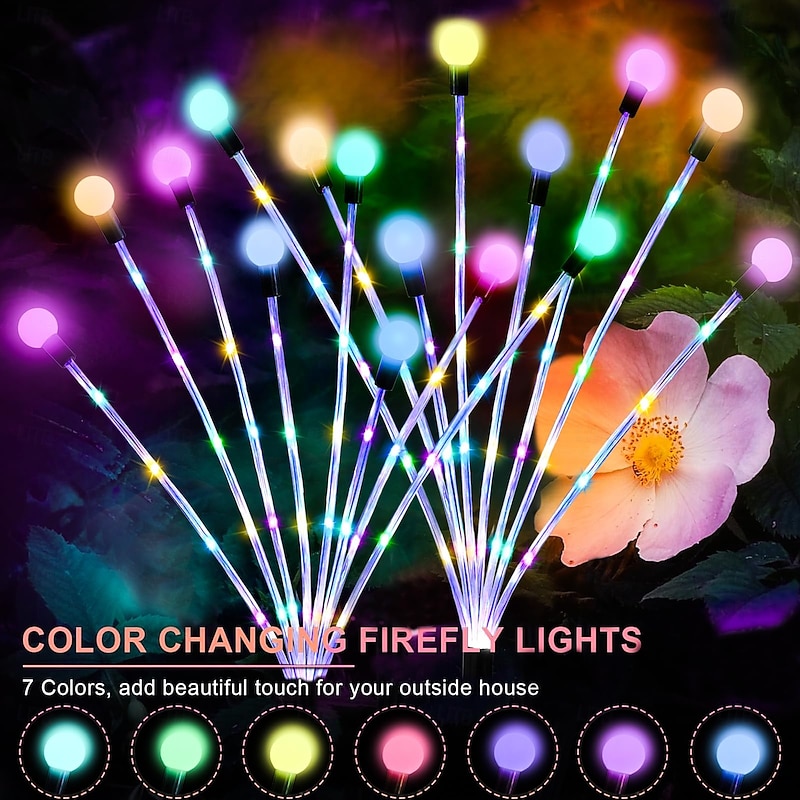 2 Pcs LED Outdoor Solar Lights Firefly Lights Ground Insertion Patio Lights Pole Glowing Courtyard Garden Path Lawn Wedding Festival Party Atmosphere2