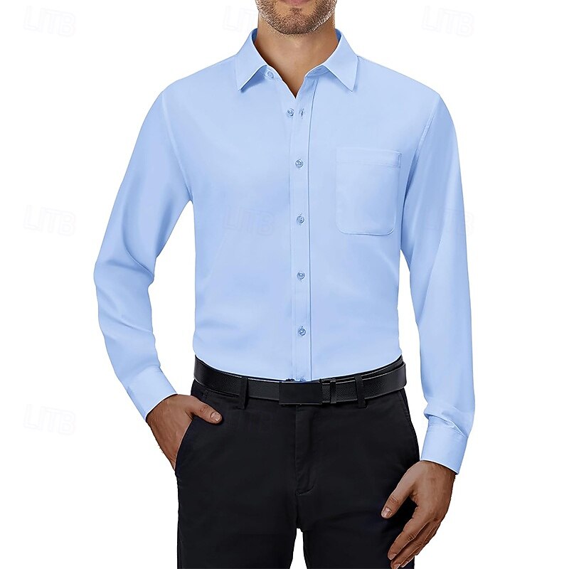 Men's Dress Shirt Plain Wedding Outdoor Light Blue Black Wine Dark Navy Long Sleeve Spread Collar Summer Spring Clothing Apparel3