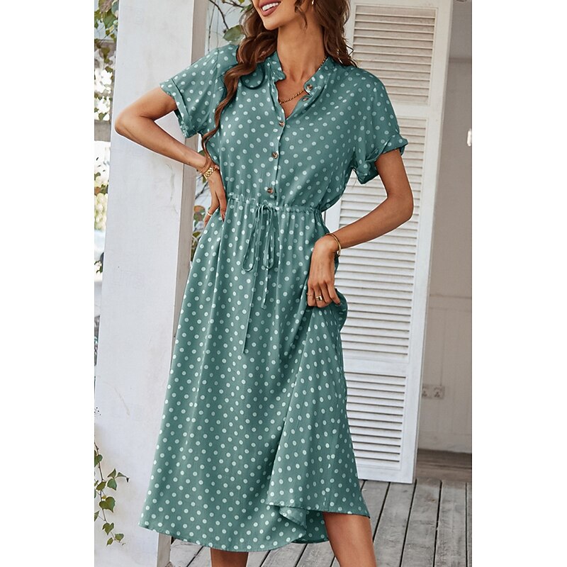 Women's Midi Dress Casual Dress Summer Dress Fashion Vacation Holiday Date Regular Fit Polka Dot Short Sleeve V Neck Black Pink Wine Dark Green Summer